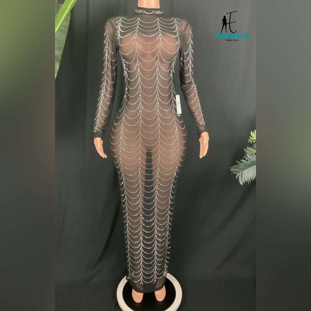Rhinestone-embellished bodycon maxi dress